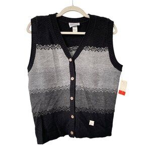 Vintage 90s Carly Blake Sweater Vest Size Medium V Neck Black Deadstock NEW